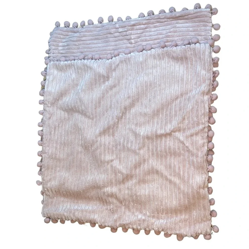NWOT Set of Two Blush Pink Ribbed Velvet Throw Pillow Covers Pom Pom Trim